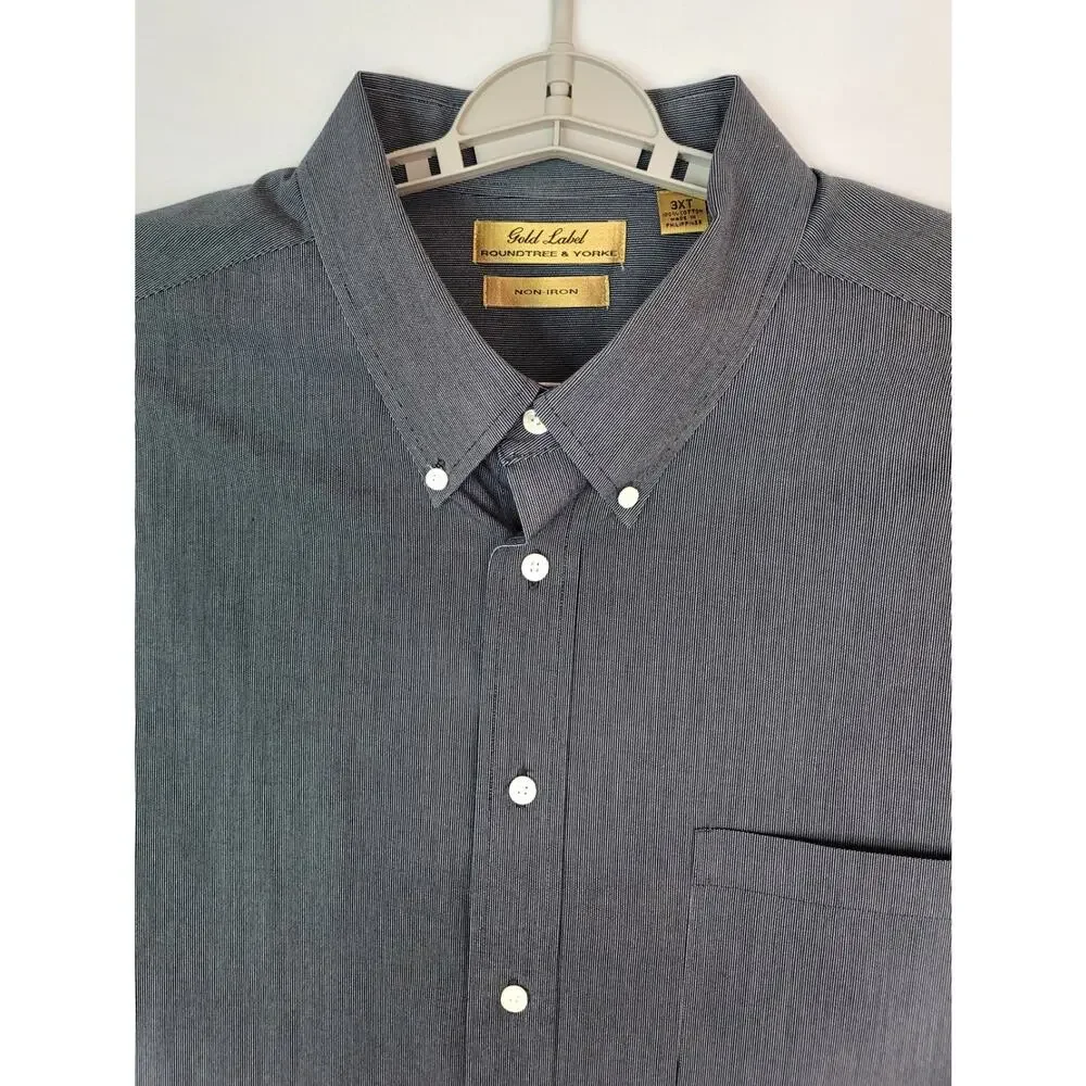 Roundtree & Yorke Gold Label Non-Iron NavyBlue PinStripe Short Sleeve Shirt 3XLT - Picture 4 of 9